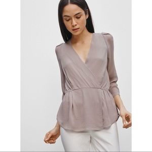 Aritzia Babaton Silk Alexander Blouse Modern Taupe